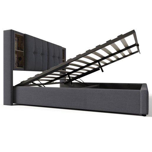 Cama de casal 140x200cm - Cama estofada com carregamento sem fios USB C, com arrumação, estrado de madeira - Cinza algodão Cama de casal 140x200cm - Cama estofada com carregamento sem fios USB C, com arrumação, estrado de madeira - Cinza algodão