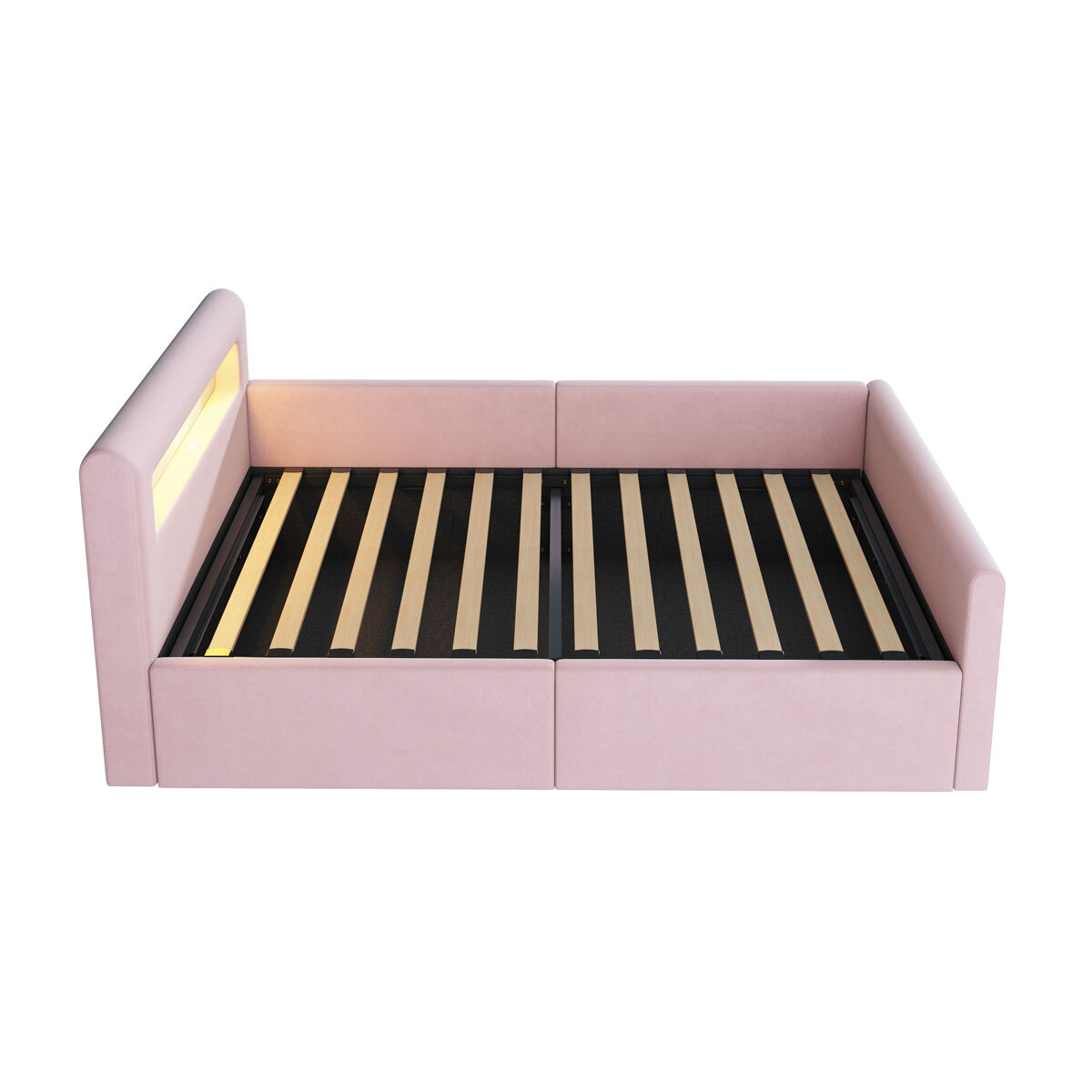 Cama infantil 90x200 cm - con led, luz nocturna, puerto usb, estante, almacenamiento hidráulico - rosa