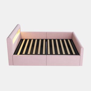 Cama infantil 90x200 cm - Com LED, luz noturna, porta USB, prateleira, armazenamento hidráulico - Rosa