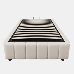 Cama estofada, 90x200 cm - armazenamento hidráulico, sem cabeceira, sem colchão - Bege