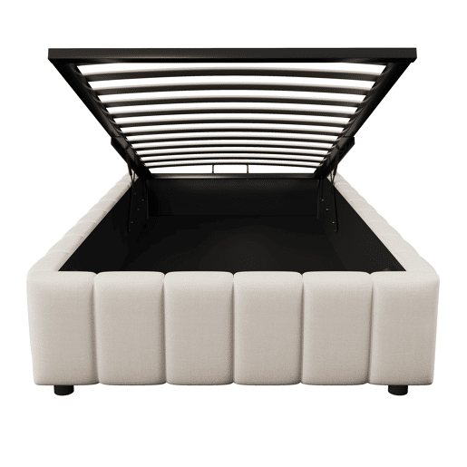Cama estofada, 90x200 cm - armazenamento hidráulico, sem cabeceira, sem colchão - Bege