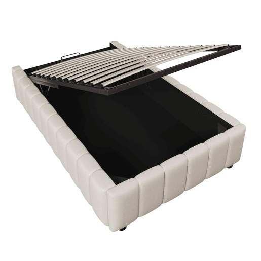 Cama estofada, 90x200 cm - armazenamento hidráulico, sem cabeceira, sem colchão - Bege