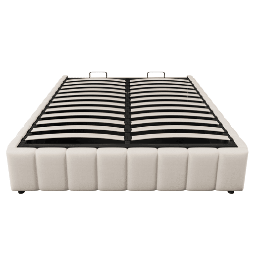 Cama estofada 140x200cm - Armazenamento hidráulico, sem cabeceira, sem colchão - Bege