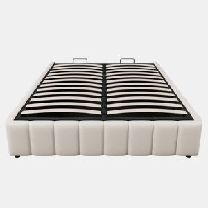 Cama estofada 140x200cm - Armazenamento hidráulico, sem cabeceira, sem colchão - Bege