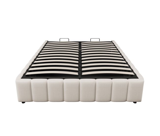 Cama tapizada 140x200cm - almacenaje hidráulico, sin cabecero, sin colchón - beige