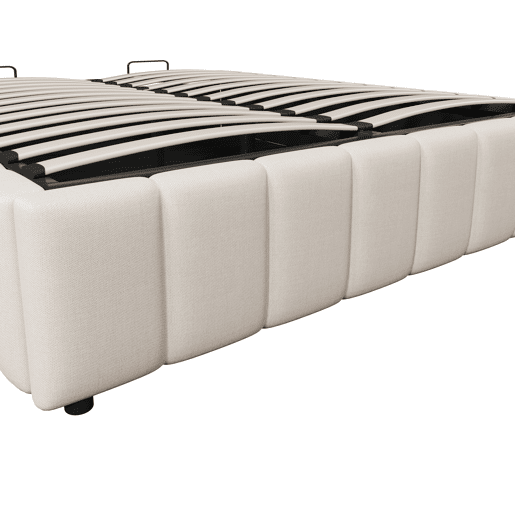 Cama estofada 140x200cm - Armazenamento hidráulico, sem cabeceira, sem colchão - Bege