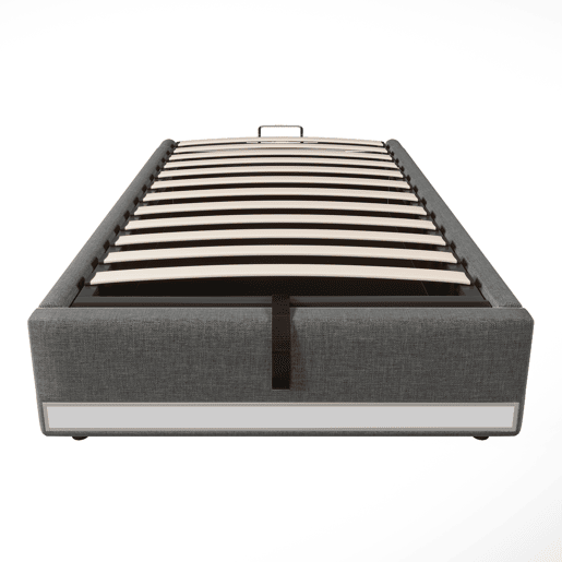 Cama estofada 90*200 cm - Com LED, USB, Tipo C, Armazenamento hidráulico - Cinza