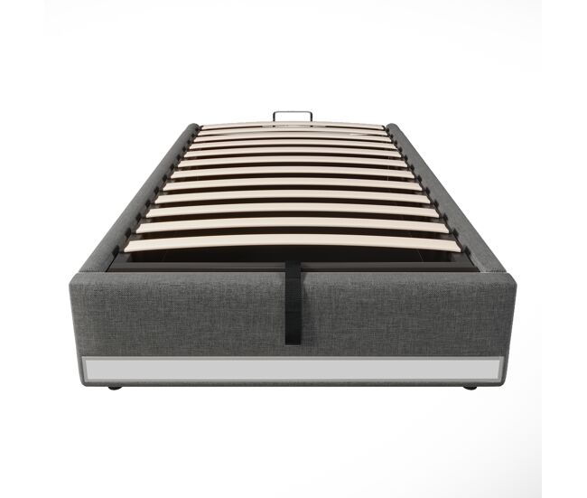 Cama tapizada 90*200 cm - con led, usb, tipo-c, almacenaje hidráulico - gris