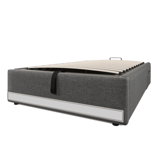 Cama estofada 90*200 cm - Com LED, USB, Tipo C, Armazenamento hidráulico - Cinza