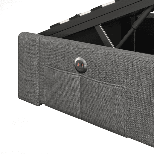 Cama estofada 90*200 cm - Com LED, USB, Tipo C, Armazenamento hidráulico - Cinza