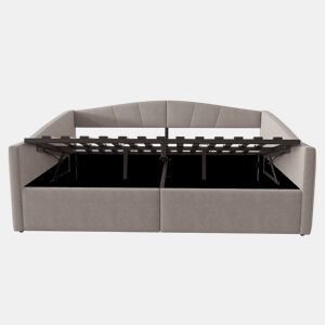 Sofá-cama 140*200 cm - Com armazenamento hidráulico, com estrado e apoios de braços, riscas clássicas, versátil duplo, tecido de veludo, cinzento