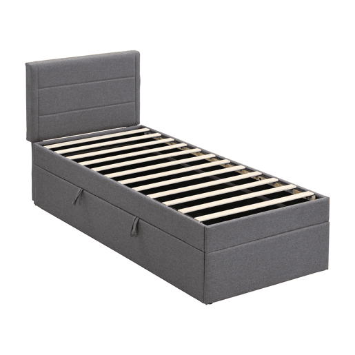 Cama articulada com estrado de ripas - 90x200 cm - tecido de linho - Cinzento