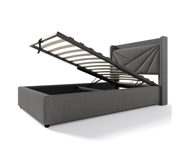 Cama tapizada 90x200 - con almacenamiento, función de carga usb tipo c, cabecero - gris