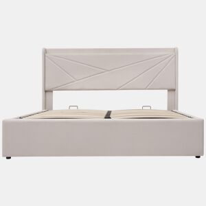 Cama contentora em tecido de linho 140x200 cm - com porta USB e estrado - Bege