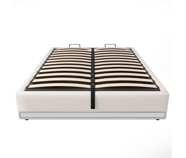 Cama tapizada 140*200 cm - led con mando a distancia, usb y type-c, almacenamiento hidráulico - beige
