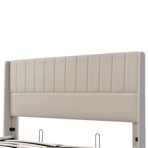 Cama contentora estofada em linho 140x200 cm com estrado de ripas - Bege