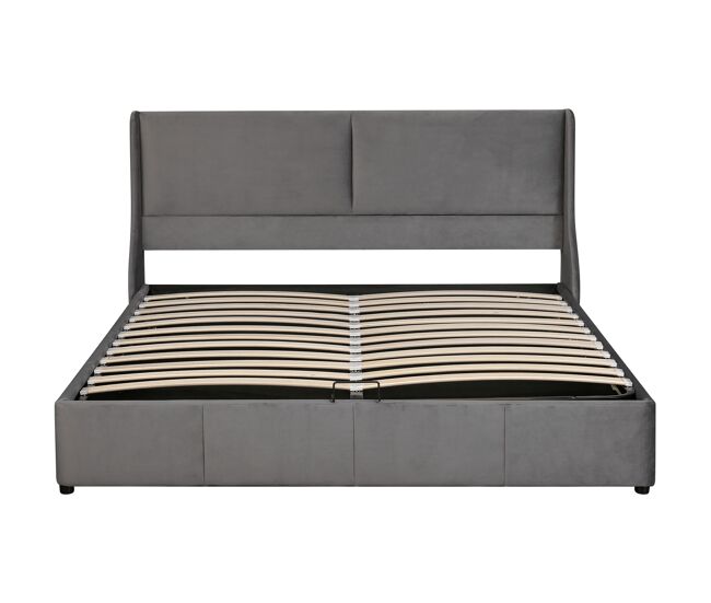 Cama contenedor tapizada 160x200cm en terciopelo - cama contenedor con somier de láminas - gris