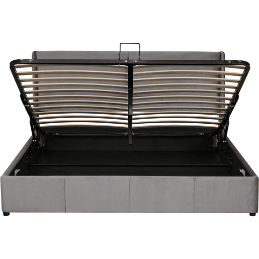 Cama para arrumação estofada 160x200cm em veludo - cama para arrumação com estrado de ripas - Cinzento