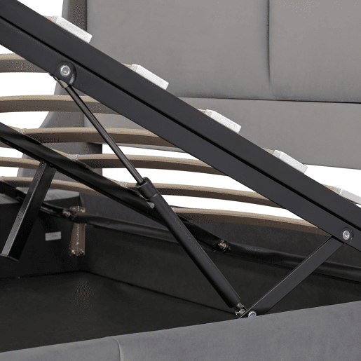 Cama para arrumação estofada 160x200cm em veludo - cama para arrumação com estrado de ripas - Cinzento