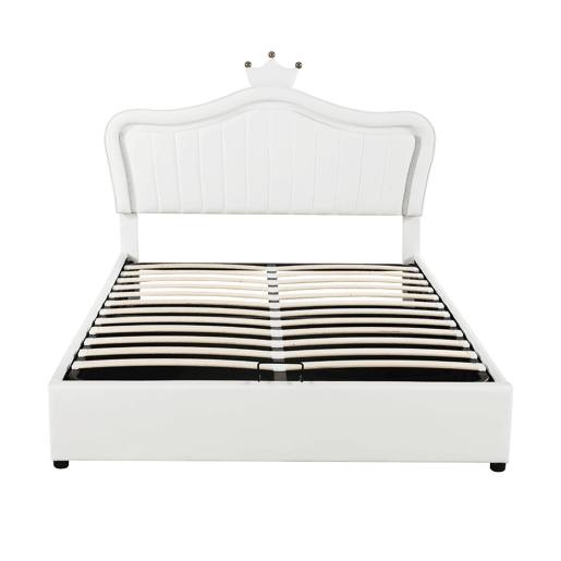 Cama contentora em pele sintética 140x200 cm - com LED e estrado - Branco
