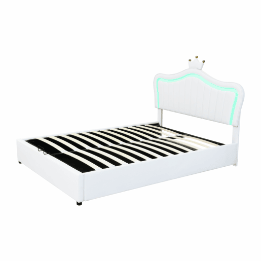 Cama contentora em pele sintética 140x200 cm - com LED e estrado - Branco