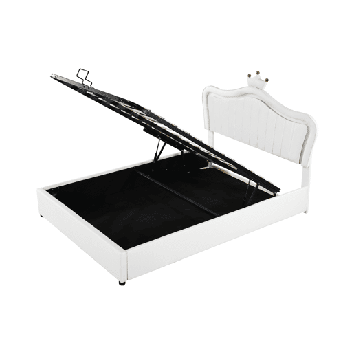 Cama contentora em pele sintética 140x200 cm - com LED e estrado - Branco