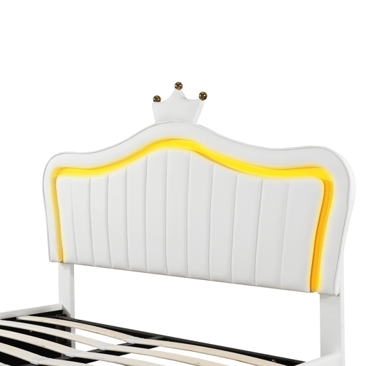 Cama contentora em pele sintética 140x200 cm - com LED e estrado - Branco