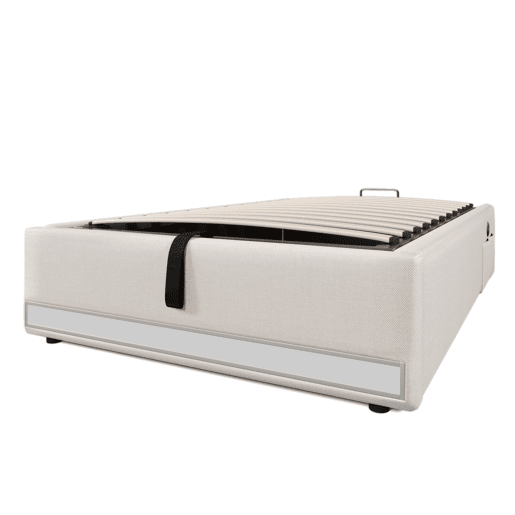 Cama com arrumação 90x200cm - LED com comando à distância, USB e Tipo-C, sem cabeceira, função hidráulica - Bege