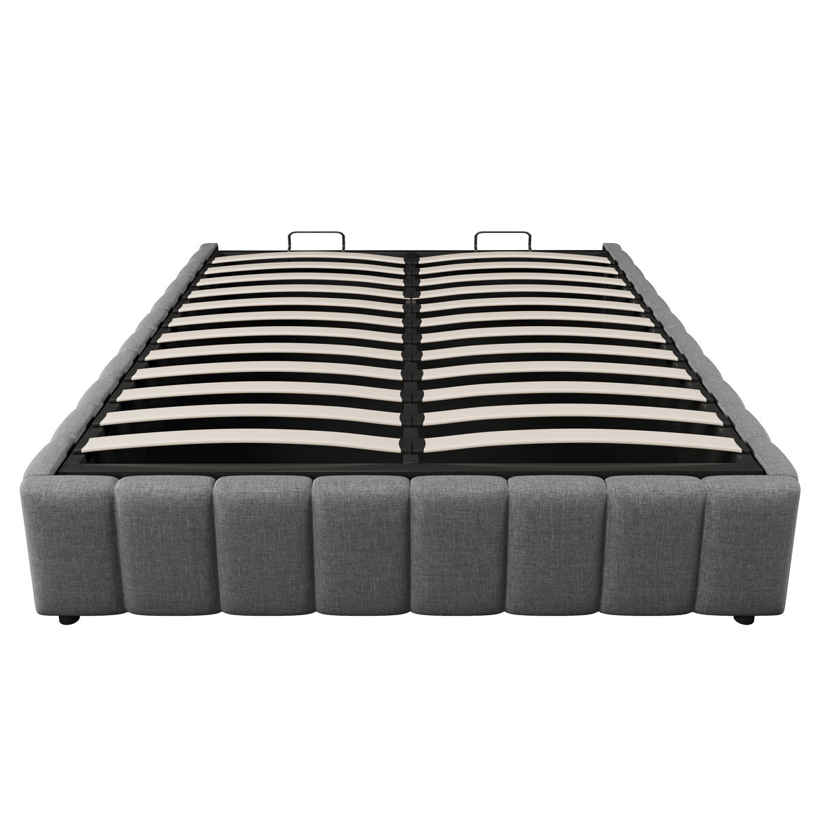 Cama tapizada 140x200cm - almacenamiento hidráulico, sin cabecero, sin colchón - gris
