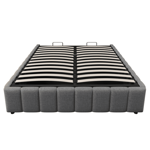 Cama estofada 140x200cm - Armazenamento hidráulico, sem cabeceira, sem colchão - Cinza