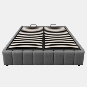 Cama estofada 140x200cm - Armazenamento hidráulico, sem cabeceira, sem colchão - Cinza