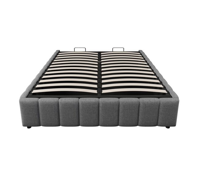 Cama tapizada 140x200cm - almacenamiento hidráulico, sin cabecero, sin colchón - gris