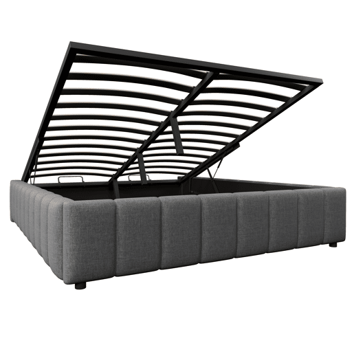 Cama estofada 140x200cm - Armazenamento hidráulico, sem cabeceira, sem colchão - Cinza