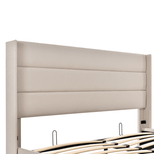 Cama de arrumação em linho 160x200 cm com estrado de ripas - Bege