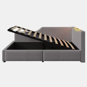 Contentor-cama 90x200cm - Sofá-cama de veludo - com luz de leitura e portas de carregamento - com estrado de molas - Cinzento