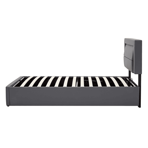 Cama estofada 90x190 - com USB, LED e arrumação, sem colchão - cinzento Cama estofada 90x190 - com USB, LED e arrumação, sem colchão - cinzento
