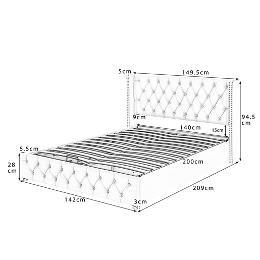 Cama de arrumação em veludo com estrado de ripas 140x200 cm - Bege