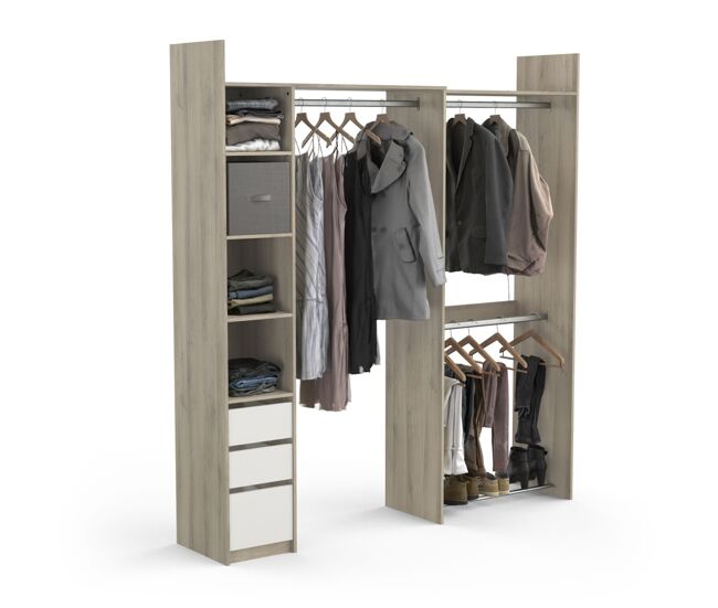 Vestidor esquinero swif, roble kronberg / blanco , 199,7 x 43,9 x 218,3 cm, vestidor versátil esquinero o lineal. 200 x 44 x 218 cm