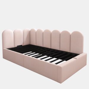 Cama divã 90x190 cm - Cama de dia com arrumação hidráulica, estrado de metal, veludo - Rosa