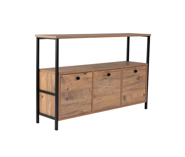 Aparador/consola lorrie oscura y negro y madera para salón moderno mueble auxiliar de almacenaje - homekit