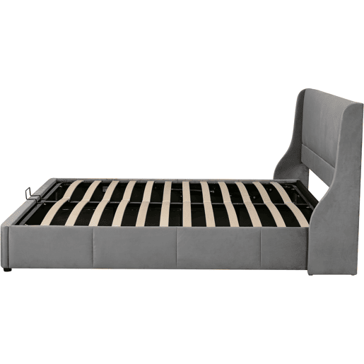 Cama para arrumação estofada 180x200cm em veludo - cama para arrumação com estrado de ripas - Cinzento