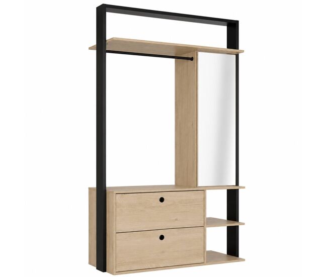 Vestidor de estilo industrial manchester, roble helvezia / negro , 115 x 45 x 200 cm, vestidor abierto con espejo