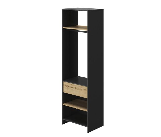 Vestidor abierto con 1 cajón siroco, roble helvezia / negro , 63 x 45 x 213 cm, vestidor abierto con 1 cajón