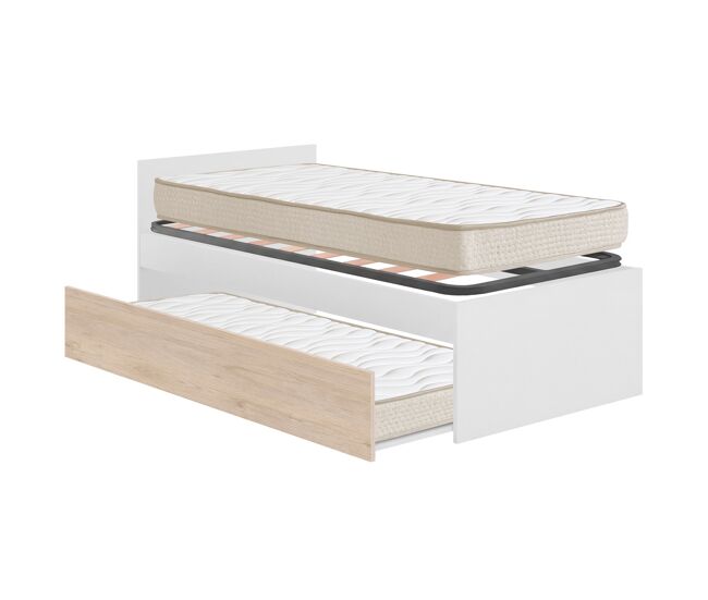 Pack ahorro juvenil cama nido con cabecero top, 1 somier y 2 colchónes viscoelásticos nova 90 x 190 cm