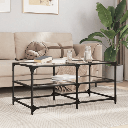Mesa de Centro, Mesa baixa c topo em vidro transparente 98,5x50x45 cm aço Mesa de Centro, Mesa baixa c topo em vidro transparente 98,5x50x45 cm aço