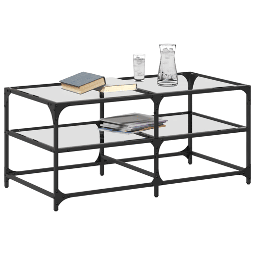 Mesa de Centro, Mesa baixa c topo em vidro transparente 98,5x50x45 cm aço Mesa de Centro, Mesa baixa c topo em vidro transparente 98,5x50x45 cm aço