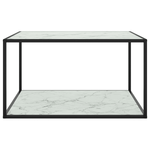Mesa de Centro, Mesa baixa, 90x90x50 cm preto com vidro marmorizado branco