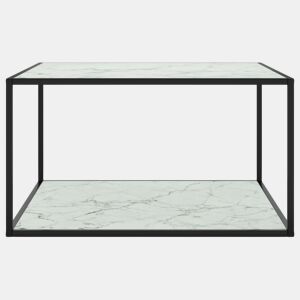 Mesa de Centro, Mesa baixa, 90x90x50 cm preto com vidro marmorizado branco