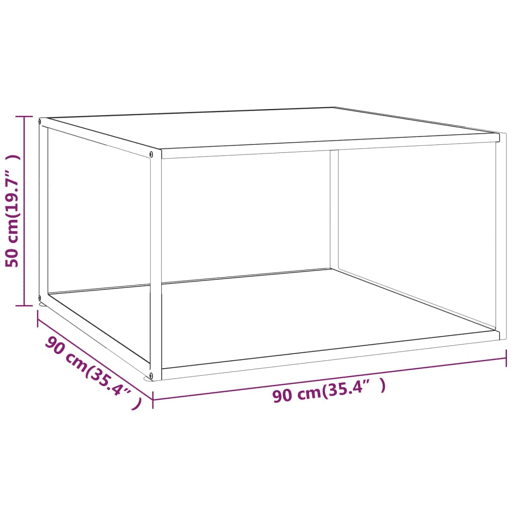 Mesa de Centro, Mesa baixa, 90x90x50 cm preto com vidro marmorizado branco