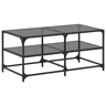 Mesa de Centro, Mesa baixa com topo em vidro preto 98,5x50x45 cm aço